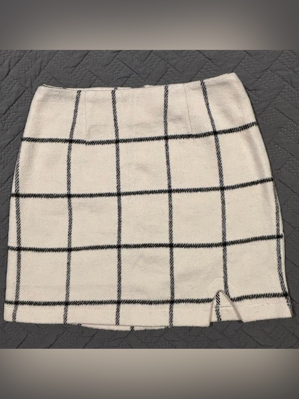 Lulu's Ivory Mini Skirt with Black Windowpane Plaid